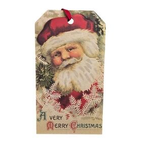 Vintage Santa Gift Tag sign A Very Merry Christmas Cardstock Holiday Decor 19x11
